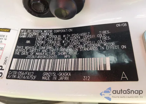 2009 Toyota 4Runner Sr5 V6 z USA, uszkodzony, nr VIN JTEBU14R69K036655